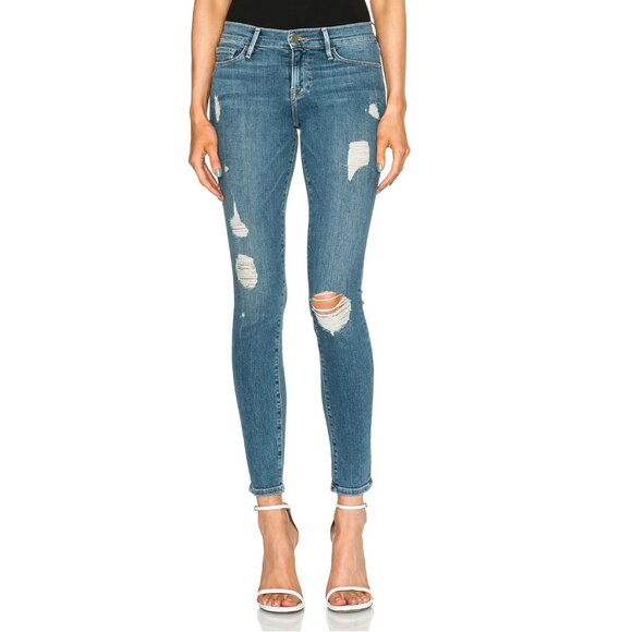 FRAME Denim Le Skinny De Jeanne Kitty Hawk Wash Distressed Jeans Women's Size 28 - Picture 9 of 9